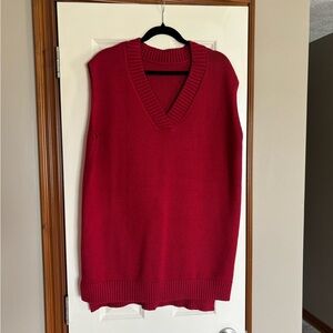 Red Sleeveless Oversized Sweater Vest